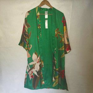 CHICOS Drama Duster Kimono" Tropical Green Print XXS/XS